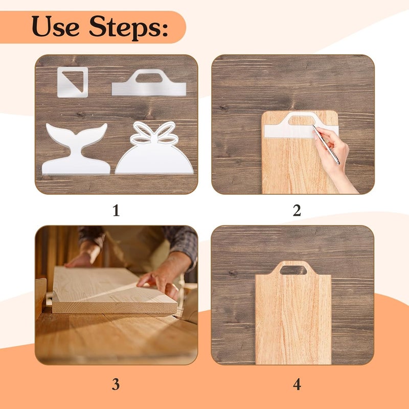 LYMOI 4 Pcs Acrylic Router Templates for Woodworking, 5mm Thick Charcuterie Board Handle Template, Clear Cutting Board Template Angled Curvy Stencils Guide Tool for Kitchen (Gift Style) - Image 4